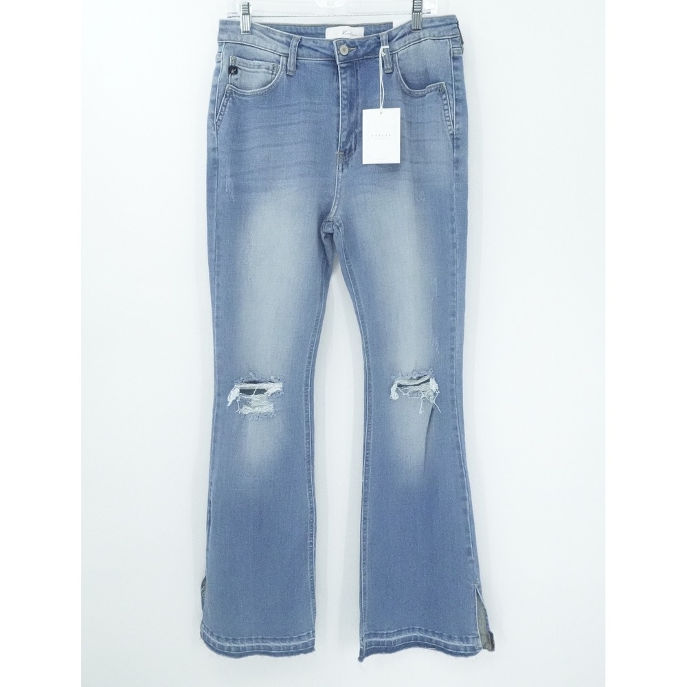 KanCan Jeans Womens 31‎ Blue Denim Light Wash High Rise Distressed Flare Stretch